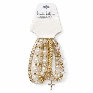 Nicole Miller New York 5-Piece Gold Pearl Rhinestone Bracelet Set